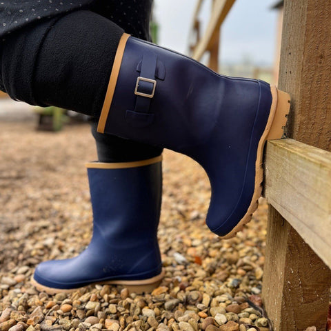 Half Height Oxford Blue Wellies - Wide Foot & Ankle - Jileon Wellies