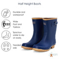 Half Height Oxford Blue Wellies - Wide Foot & Ankle - Infographic