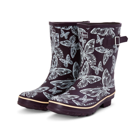 Half Height Purple Butterfly Wellies - Wide Foot and Ankle - Jileon Wellies