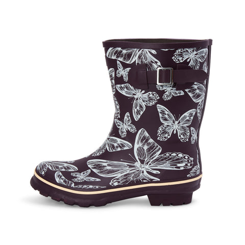 Half Height Purple Butterfly Wellies - Wide Foot and Ankle - Jileon Wellies