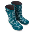 Half Height Teal Leaves Wellies - Wide Foot and Ankle - Jileon Wellies