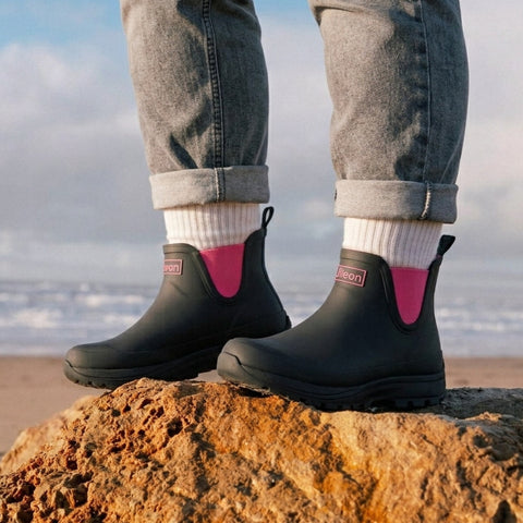 Ankle Performance Wellies - Black Pink Trim - Easy to Slip On
