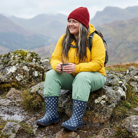 Half Height Navy Spot Performance Wellies - Wide Foot & Ankle