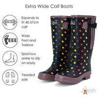 Extra Wide Fit Polka Dot Wellies - Wide in Foot and Ankle - Fit 40-57cm Calf