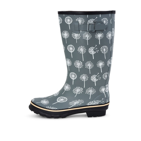 Wide Calf Grey Dandelion Wellies for Women - Wide in Foot and Ankle - 37 to 46cm Calf - Jileon Wellies