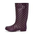 Wide Calf Purple Cream Spot Wellies for Women - Wide in Foot and Ankle - 37 to 46cm Calf - Jileon Wellies