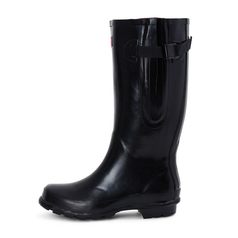 Wide Calf Wellies - Black Glossy - Regular Fit in Foot and Ankle - 37 to 49cm Calf - Jileon Wellies