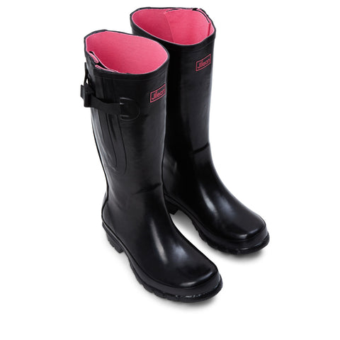 Wide Calf Wellies - Black Glossy - Regular Fit in Foot and Ankle - 37 to 49cm Calf - Jileon Wellies