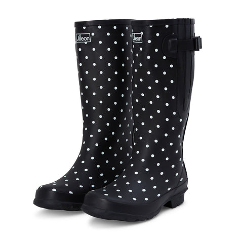 Wide Calf Wellies - Black Spot - Regular Fit in Foot and Ankle - Fit 37 to 49cm Calf - Jileon Wellies
