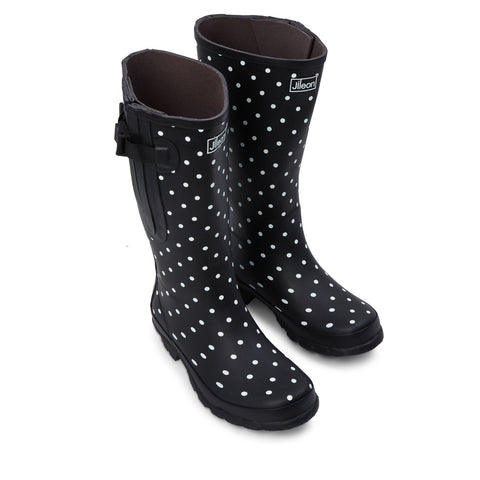 Wide Calf Wellies - Black Spot - Regular Fit in Foot and Ankle - Fit 37 to 49cm Calf - Jileon Wellies