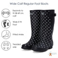 Wide Calf Wellies - Black Spot - Regular Fit in Foot and Ankle - Fit 37 to 49cm Calf - Jileon Wellies