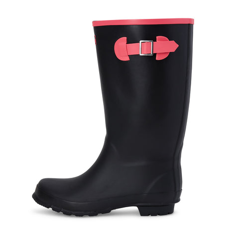 Wide Calf Wellies - Black with Hot Pink Trim- Wide in Foot and Ankle - 37 to 46cm Calf - Jileon Wellies