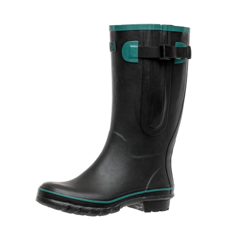 Wide Calf Wellies - Black with Teal Trim - Regular Fit in Foot and Ankle - 37 to 49cm Calf - Jileon Wellies