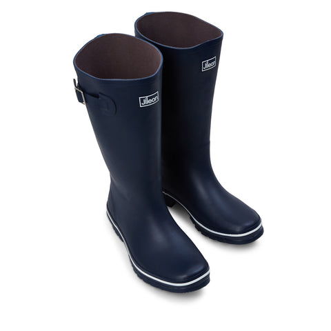 Wide Calf Wellies - Navy with Cream Trim - Wide in Foot & Ankle - Fit 37 to 46cm Calf - Jileon Wellies