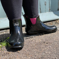 Ankle Wellies - Black Glossy - Wide Foot - Jileon Wellies