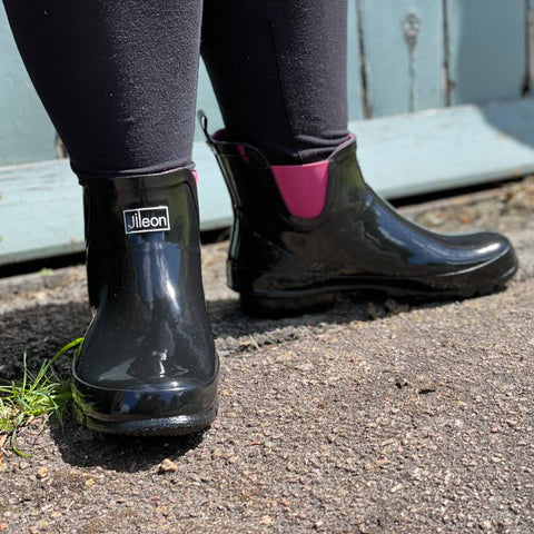 Ankle Wellies - Black Glossy - Wide Foot - Jileon Wellies