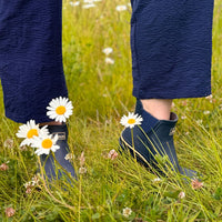 Ankle Wellies - Navy Blue with Cream Trim - Wide Foot - Jileon Wellies