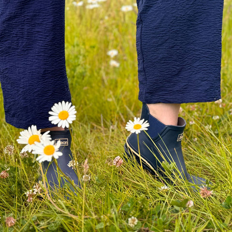 Ankle Wellies - Navy Blue with Cream Trim - Wide Foot - Jileon Wellies