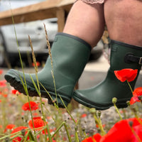 Half Height Dark Green Wellies - Wide Foot & Ankle - Jileon Wellies