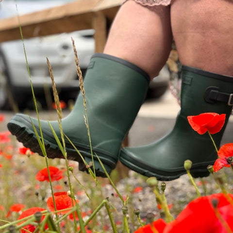 Half Height Dark Green Wellies - Wide Foot & Ankle - Jileon Wellies