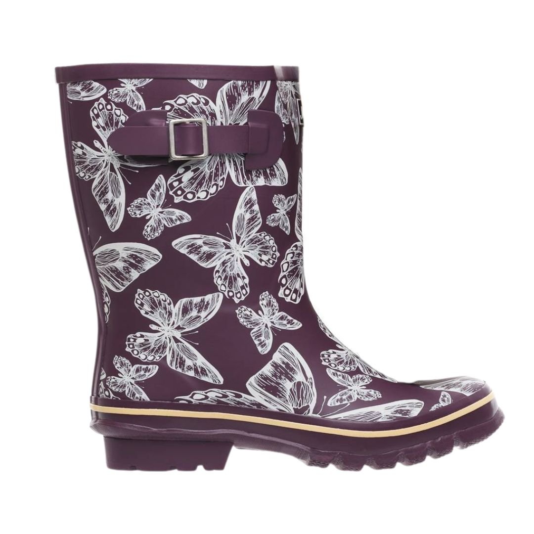 Half Height Purple Butterfly Wellies Wide Foot and Ankle Jileon Wellies