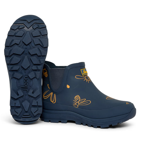 Ankle Performance Wellies - Navy with Bumble Bees - Easy to Slip On