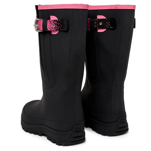 Extra Wide Calf Performance Wellies - Black & Pink - Wide Foot & Ankle - Fit 40-57cm Calf