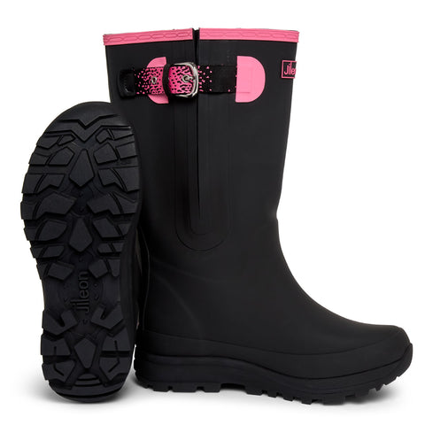 Extra Wide Calf Performance Wellies - Black & Pink - Wide Foot & Ankle - Fit 40-57cm Calf