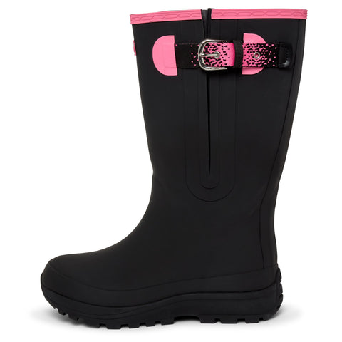 Extra Wide Calf Performance Wellies - Black & Pink - Wide Foot & Ankle - Fit 40-57cm Calf