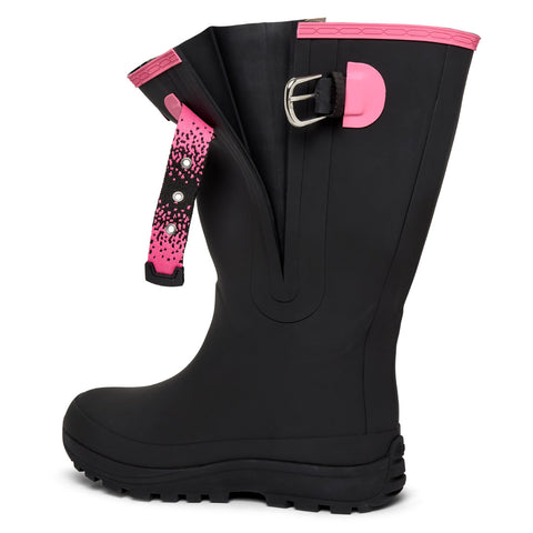 Extra Wide Calf Performance Wellies - Black & Pink - Wide Foot & Ankle - Fit 40-57cm Calf