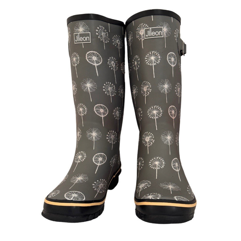 Wide Calf Grey Dandelion Wellies for Women - Wide in Foot and Ankle - Jileon Wellies