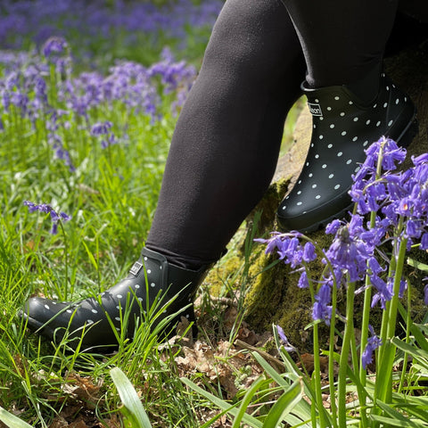 Ankle Wellies - Black and White Spot - Wide Foot - Jileon Wellies