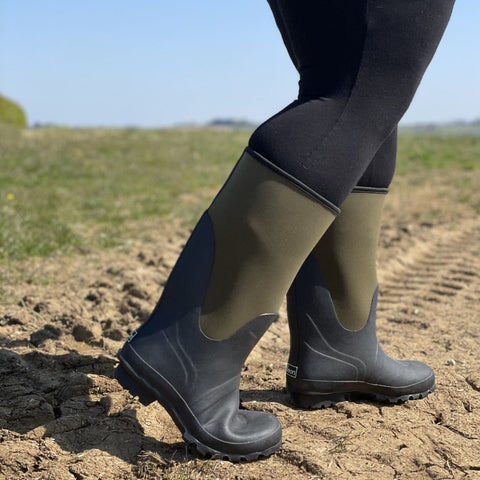 Extra Wide Calf Green Neoprene Wellies - Wide in Foot and Ankle - Fit 40-50cm Calf - Jileon Wellies