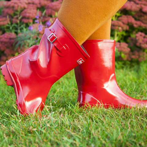 Half Height Red Glossy Wellies - Wide Foot and Ankle - Walking
