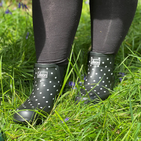 Ankle Wellies - Black and White Spot - Wide Foot - Jileon Wellies