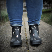 Ankle Wellies - Black Floral - Wide Foot - Jileon Wellies
