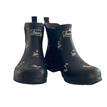 Ankle Wellies - Black Floral - Wide Foot - Jileon Wellies