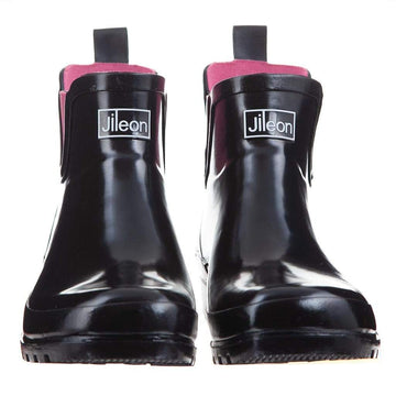 Ankle Wellies - Black Glossy - Wide Foot - Jileon Wellies