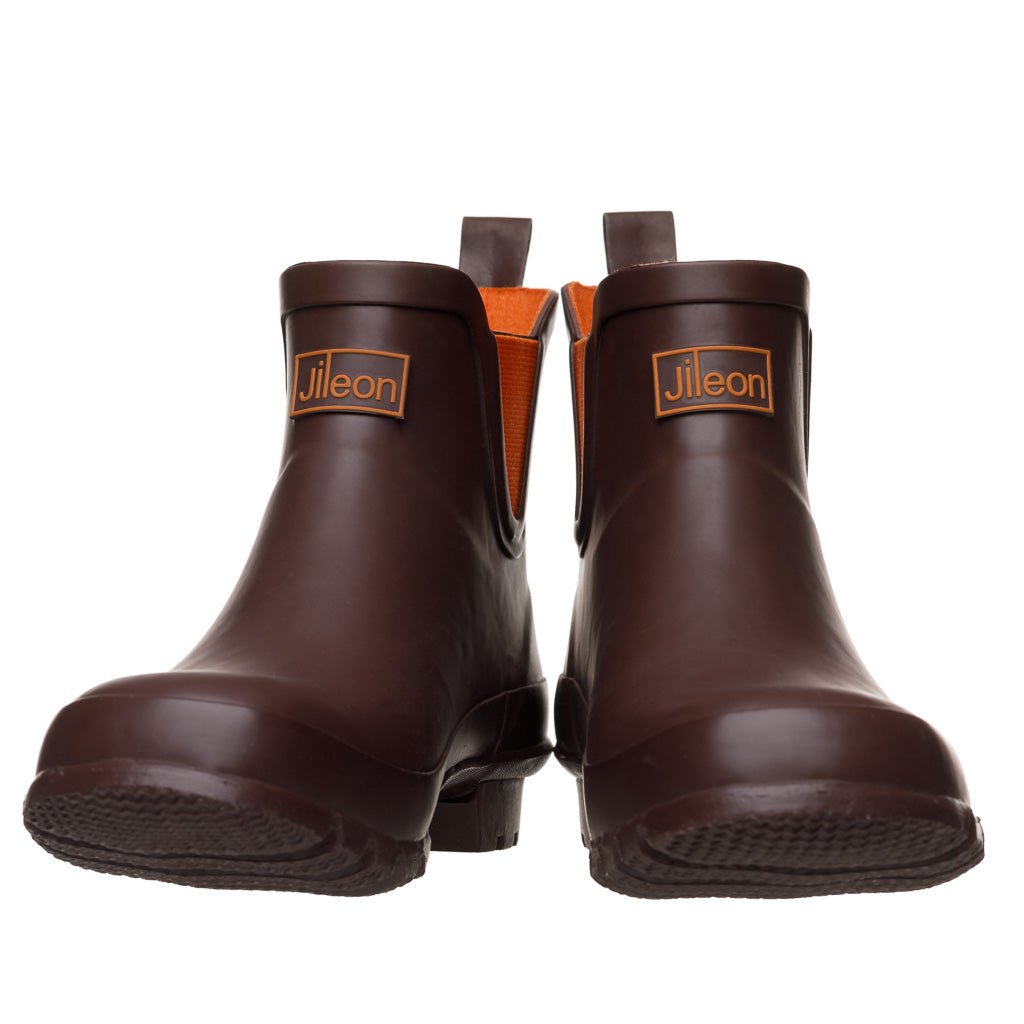 Ankle Wellies - Chocolate and Orange Trim - Wide Foot - Jileon Wellies