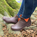Ankle Wellies - Chocolate and Orange Trim - Wide Foot - Jileon Wellies