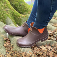 Ankle Wellies - Chocolate and Orange Trim - Wide Foot - Jileon Wellies