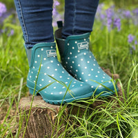 Ankle Wellies - Teal with White Spots - Wide Foot - Jileon Wellies