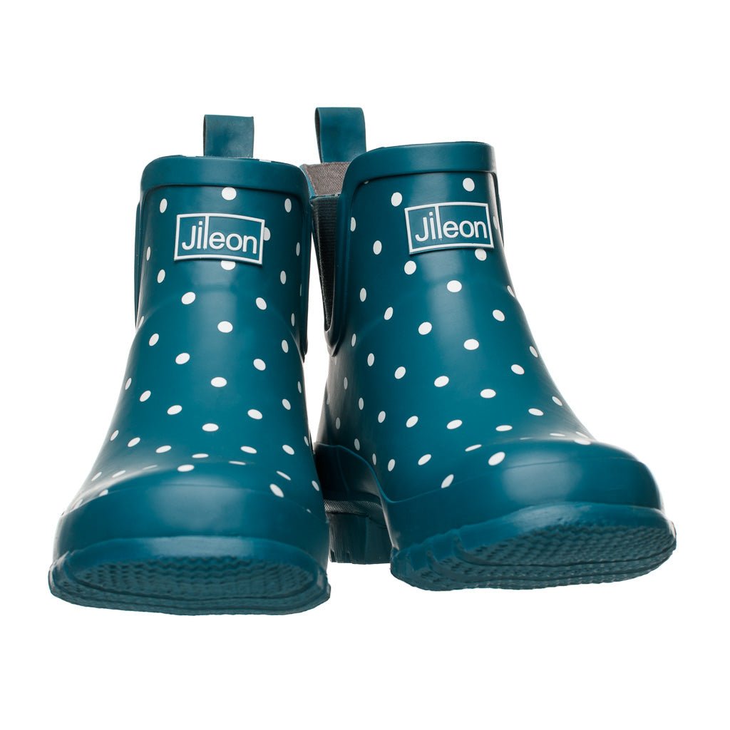 Ankle Wellies - Teal with White Spots - Wide Foot - Jileon Wellies