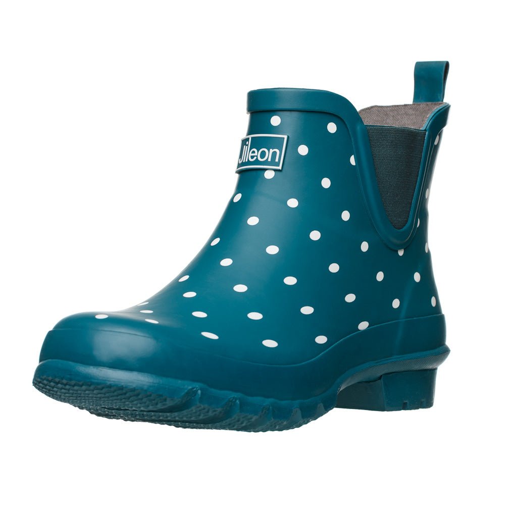 Ankle Wellies - Teal with White Spots - Wide Foot - Jileon Wellies