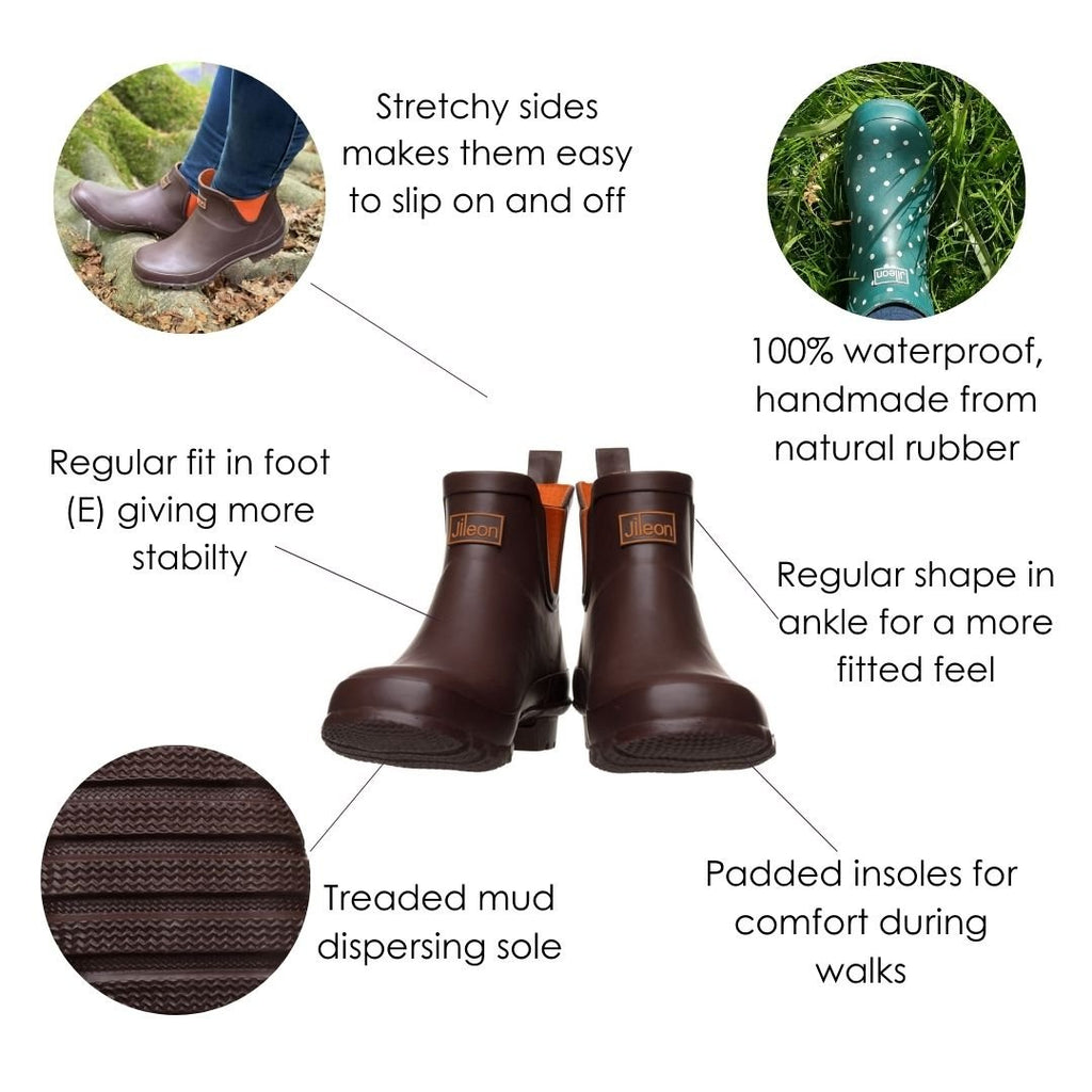 Ankle Wellies -Wide in Foot - Easy to Slip on and Off - Jileon Wellies