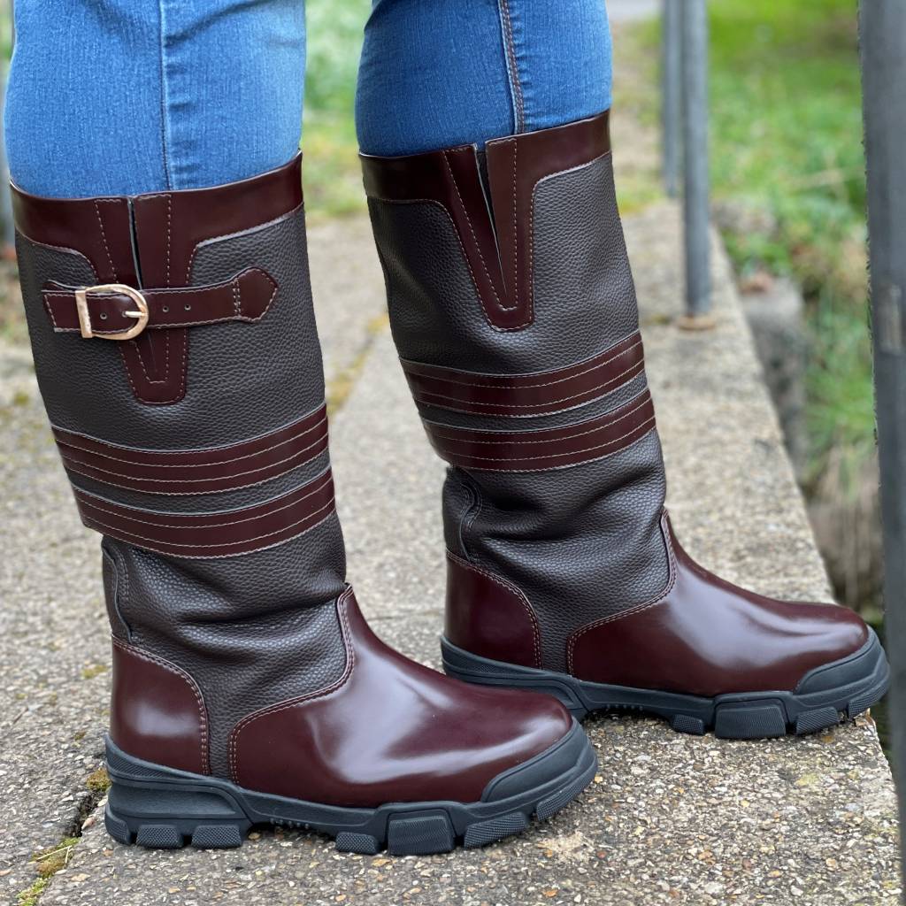 Extra Wide Calf Brown Country Boots - Wide in Foot and Ankle - Fit 40-50cm Calf - Jileon Wellies