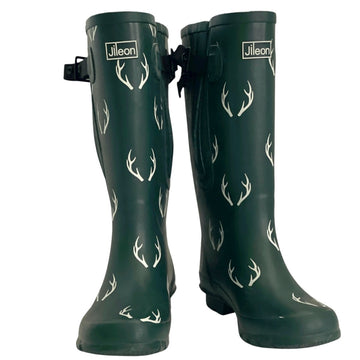 Extra Wide Calf Green Antler Wellies - Wide in Foot and Ankle - Fit 40-57cm Calf - Jileon Wellies