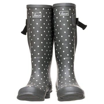 Extra Wide Calf Grey Spotty Wellies - fit up to 50cm calf - Wide in Foot and Ankle - Jileon Wellies