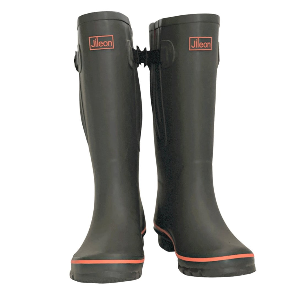 Extra Wide Calf Grey Wellies with Coral Trim - Wide in Foot and Ankle - Fit 40-57cm Calf - Jileon Wellies