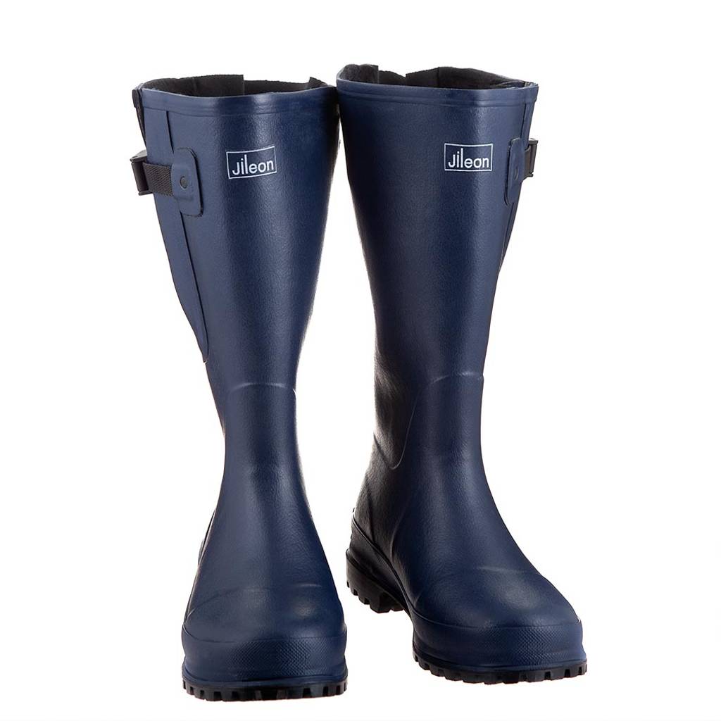 Extra Wide Calf Hard Wearing Navy Blue Wellies - Regular Fit in Foot and Ankle - up to 50cm Calf - Jileon Wellies